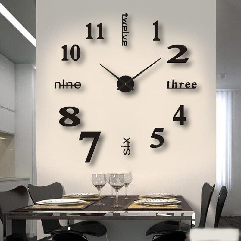 Horlogea - Grande Horloge Murale Design 3D Quart - Noir