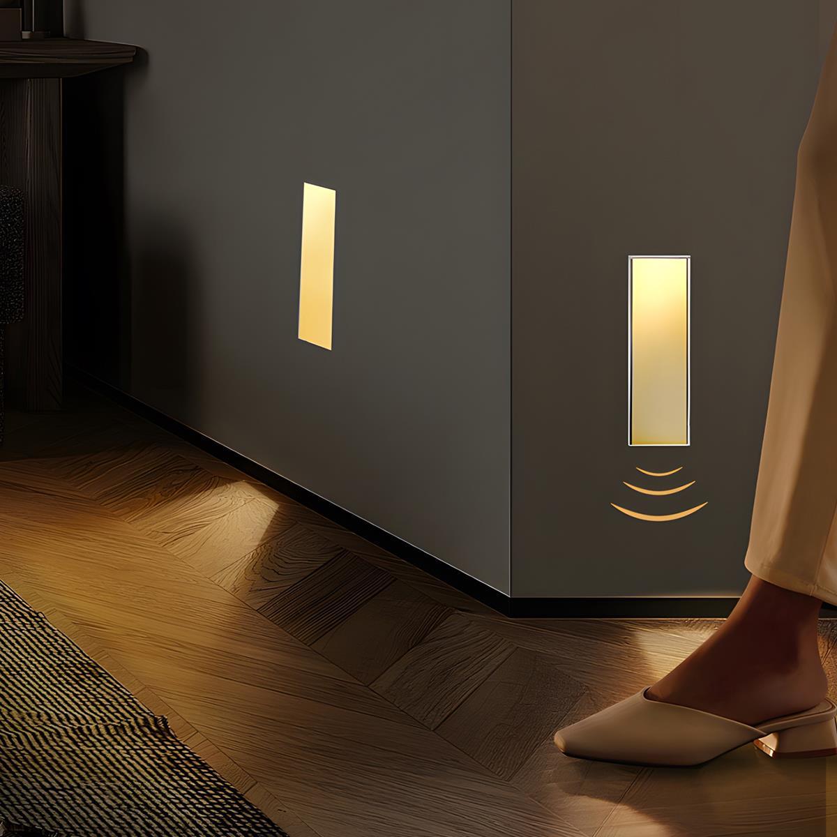 Lumenca - Applique Encastrée LED Minimaliste À Détecteur Blanc Chaud Rectangulaire Détecteur De Mouvement