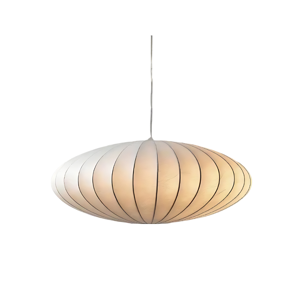 Lustre Moderne en Soie Japandi – Luminaire Suspendu Élégant pour Chambre et Salle à Manger, 30 cm, Blanc et Doré 0