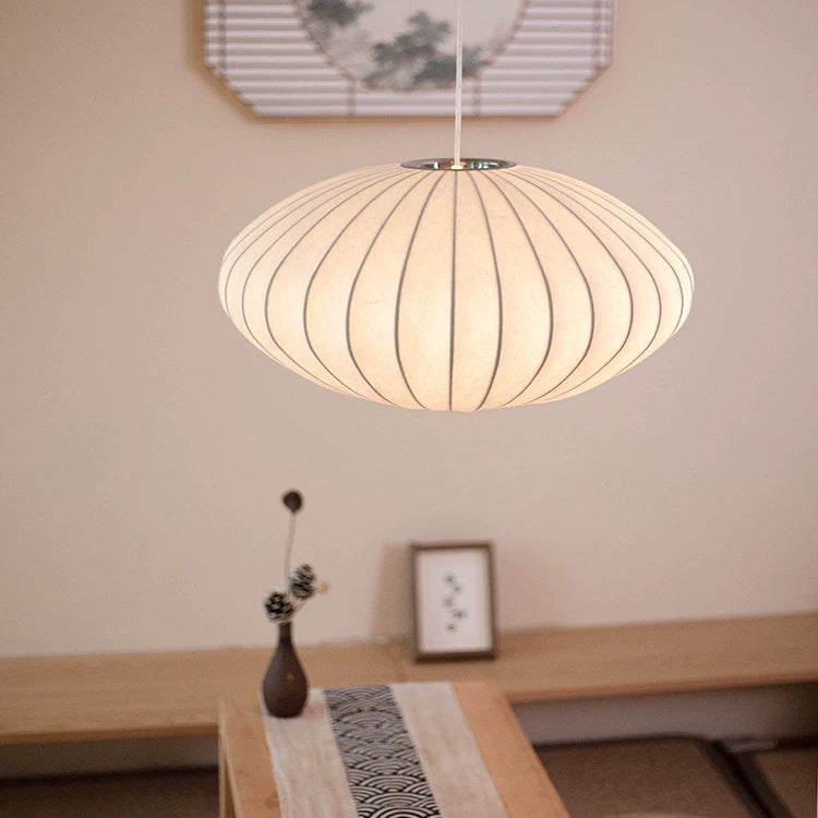 Lustre Moderne en Soie Japandi – Luminaire Suspendu Élégant pour Chambre et Salle à Manger, 30 cm, Blanc et Doré 4