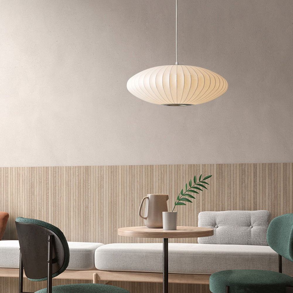 Lustre Moderne en Soie Japandi – Luminaire Suspendu Élégant pour Chambre et Salle à Manger, 30 cm, Blanc et Doré 6
