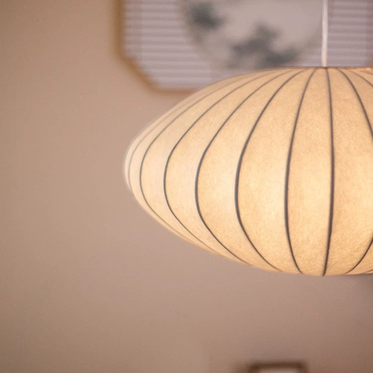 Lustre Moderne en Soie Japandi – Luminaire Suspendu Élégant pour Chambre et Salle à Manger, 30 cm, Blanc et Doré 7