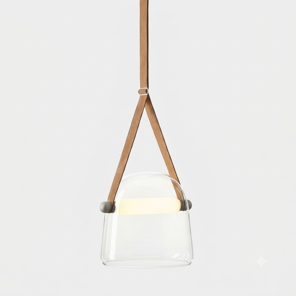 Noctéa | Lampe Suspendue – Verre soufflé LED design contemporain Cuir clair et brun