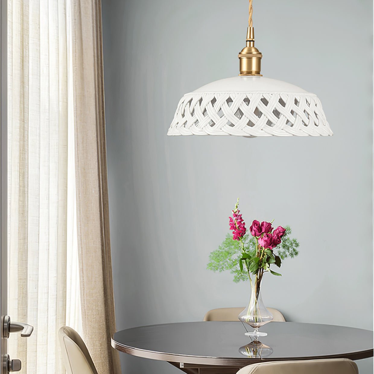 Céravelle | Lampe Suspendue – Céramique artisanale émail blanc mat