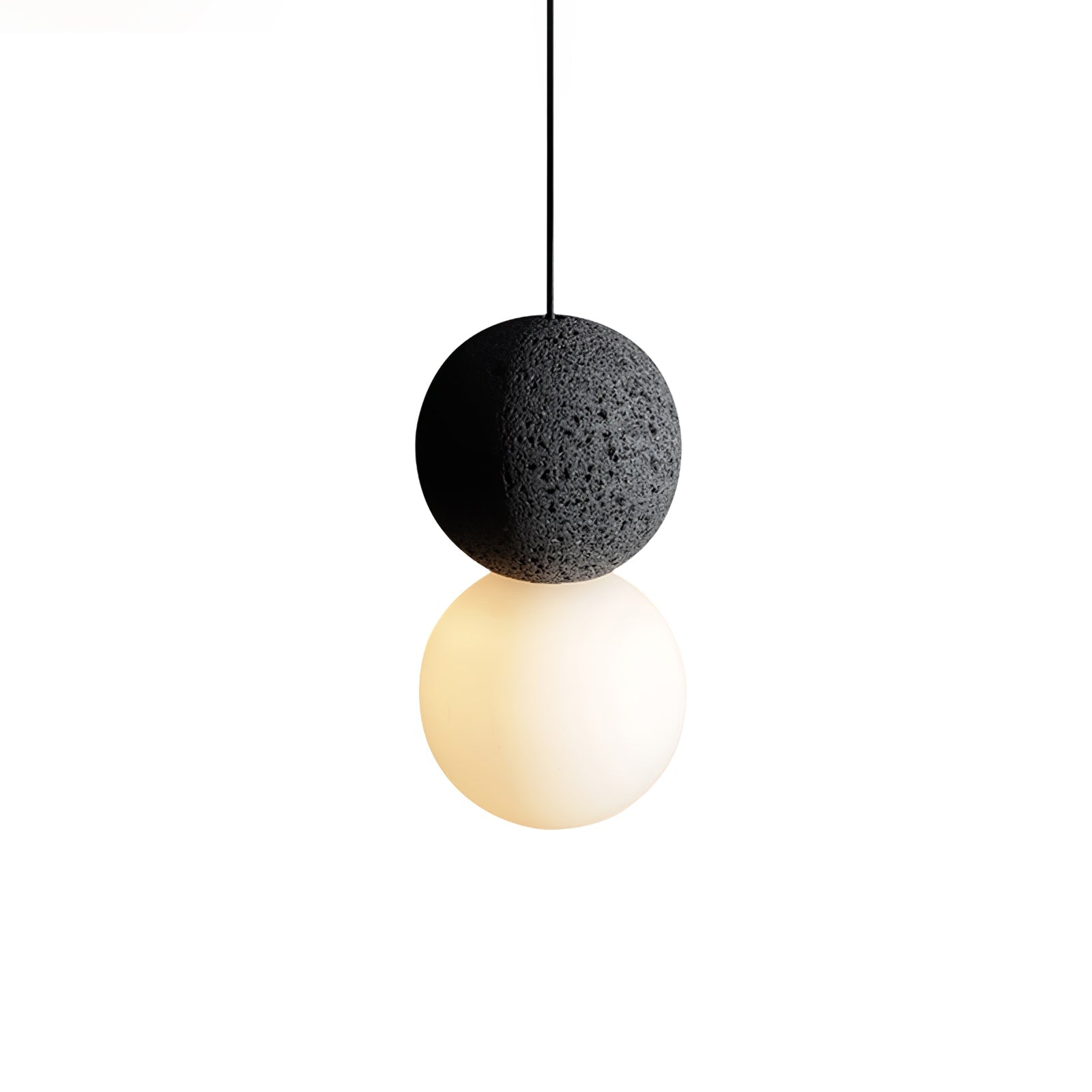 Soléra | Suspension Géométrique – Verre Opale et Grès Volcanique