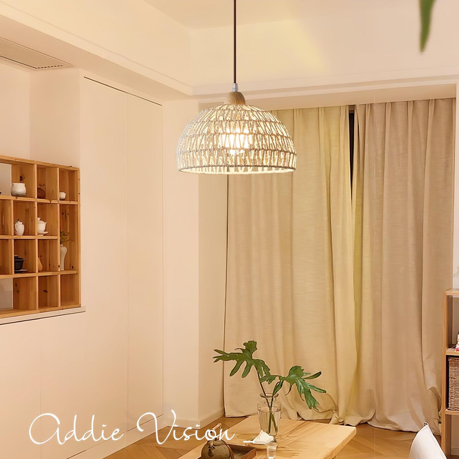 Osierelle | Lampe Suspendue en Rotin – Arc élégant lumière douce