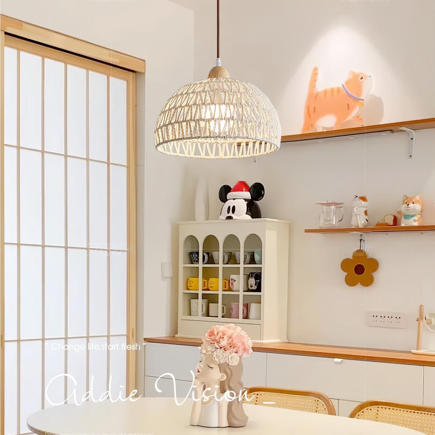 Osierelle | Lampe Suspendue en Rotin – Arc élégant lumière douce