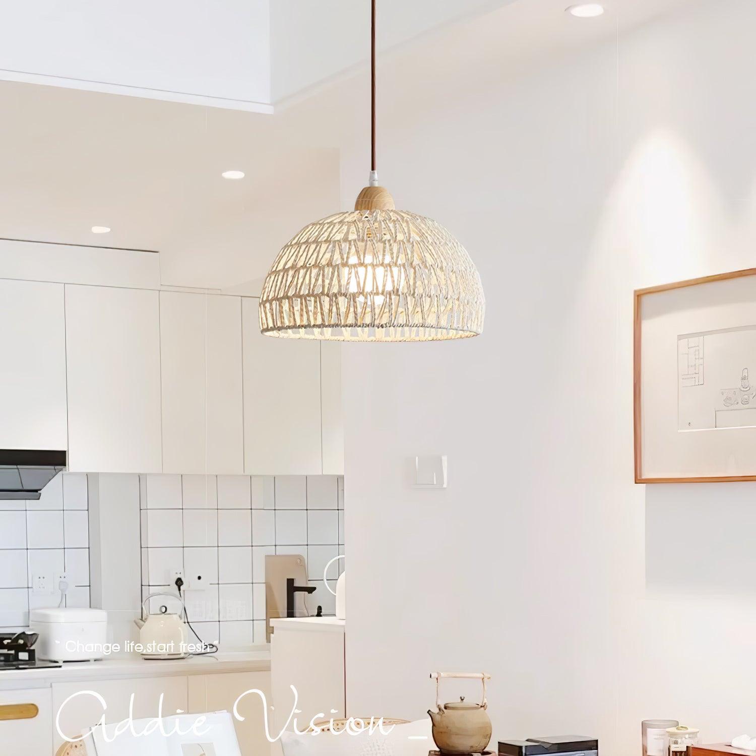 Osierelle | Lampe Suspendue en Rotin – Arc élégant lumière douce