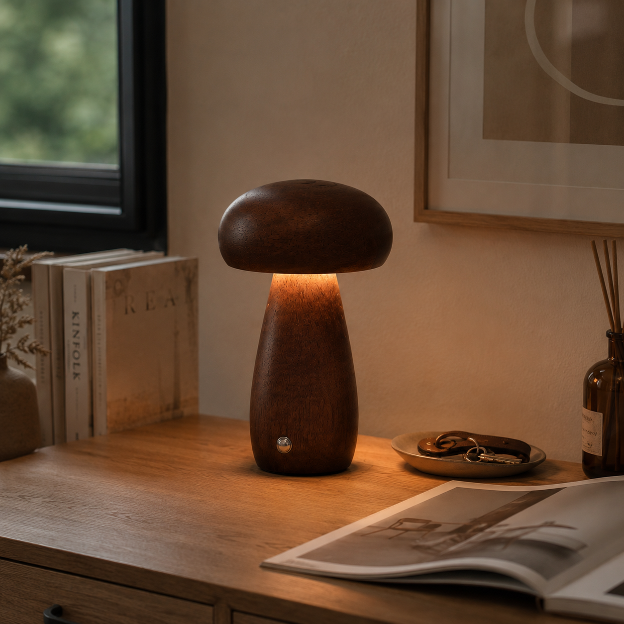 Sylvéra | Lampe Champignon – Élégance Naturelle et Rechargeable Marron foncé 5.4cm x 5.4cm x 16.7cm