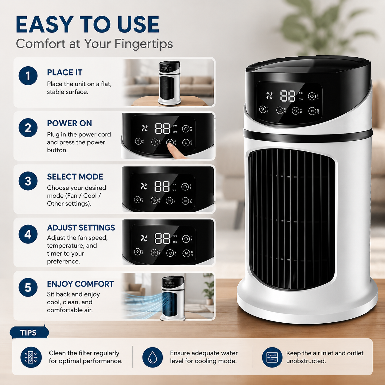 Thermya - Rafraichisseur D'air Cylindrique Sur Socle