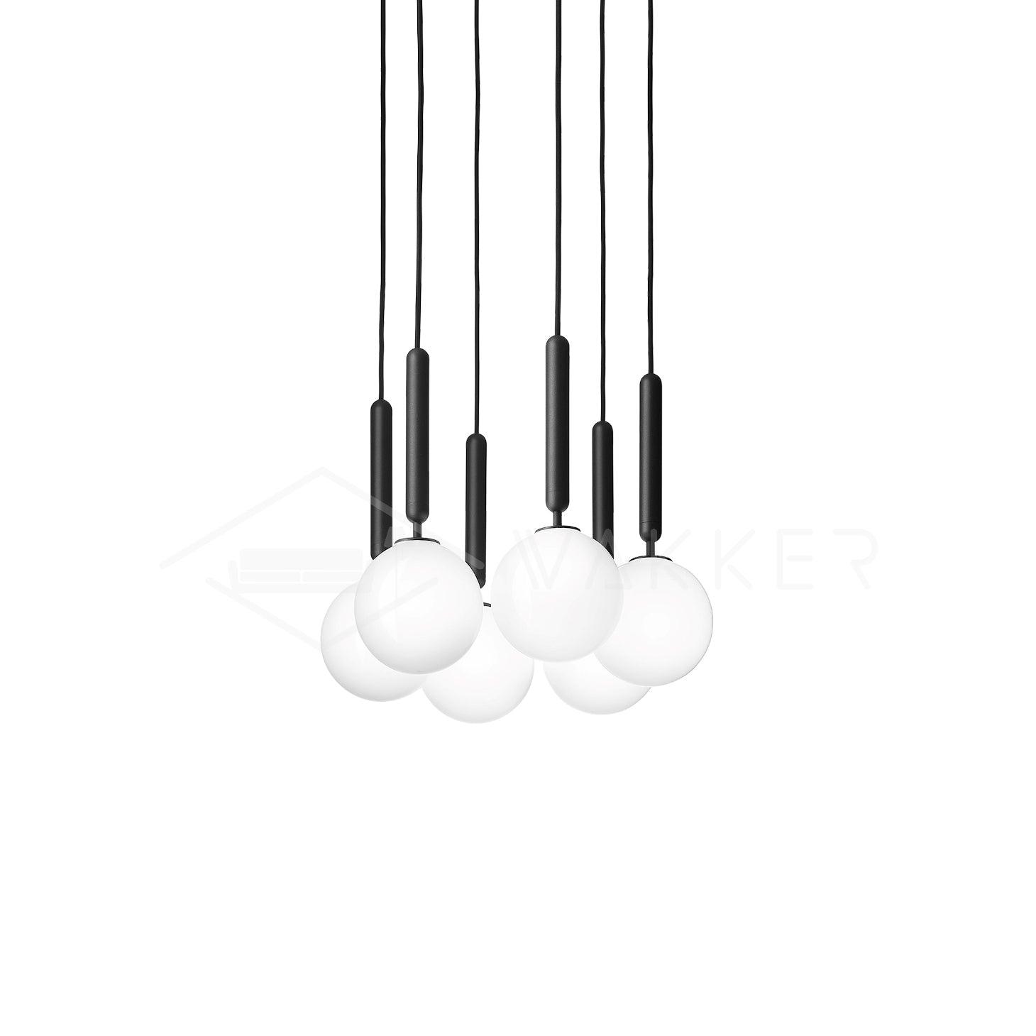 Aurélis | Suspension Verre Soufflé – Élégance Lumineuse Unique 6 têtes ∅ 11.8″ x H 59″ Dia 30cm x H 150cm Noir Blanc