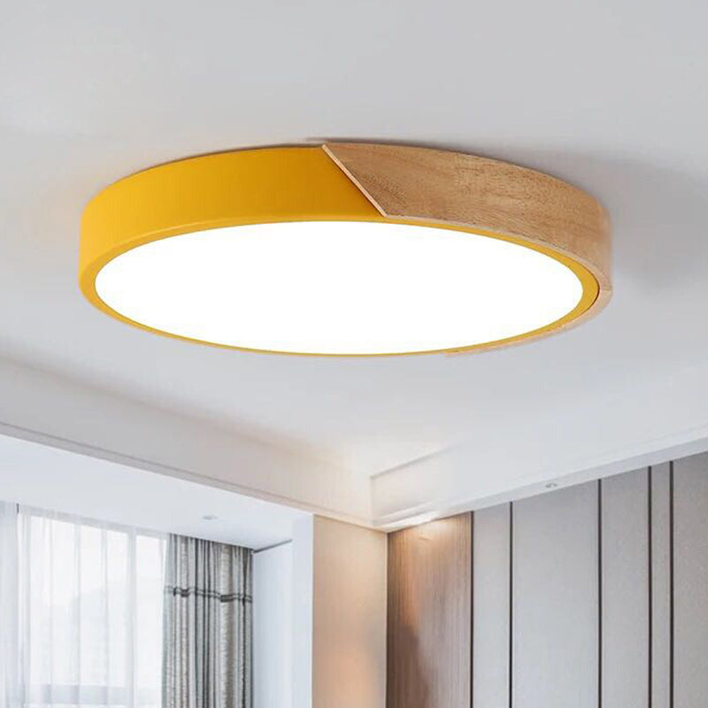 Aurévo | Plafonnier LED – Élégance Moderne et Détails en Bois Jaune 30 cm