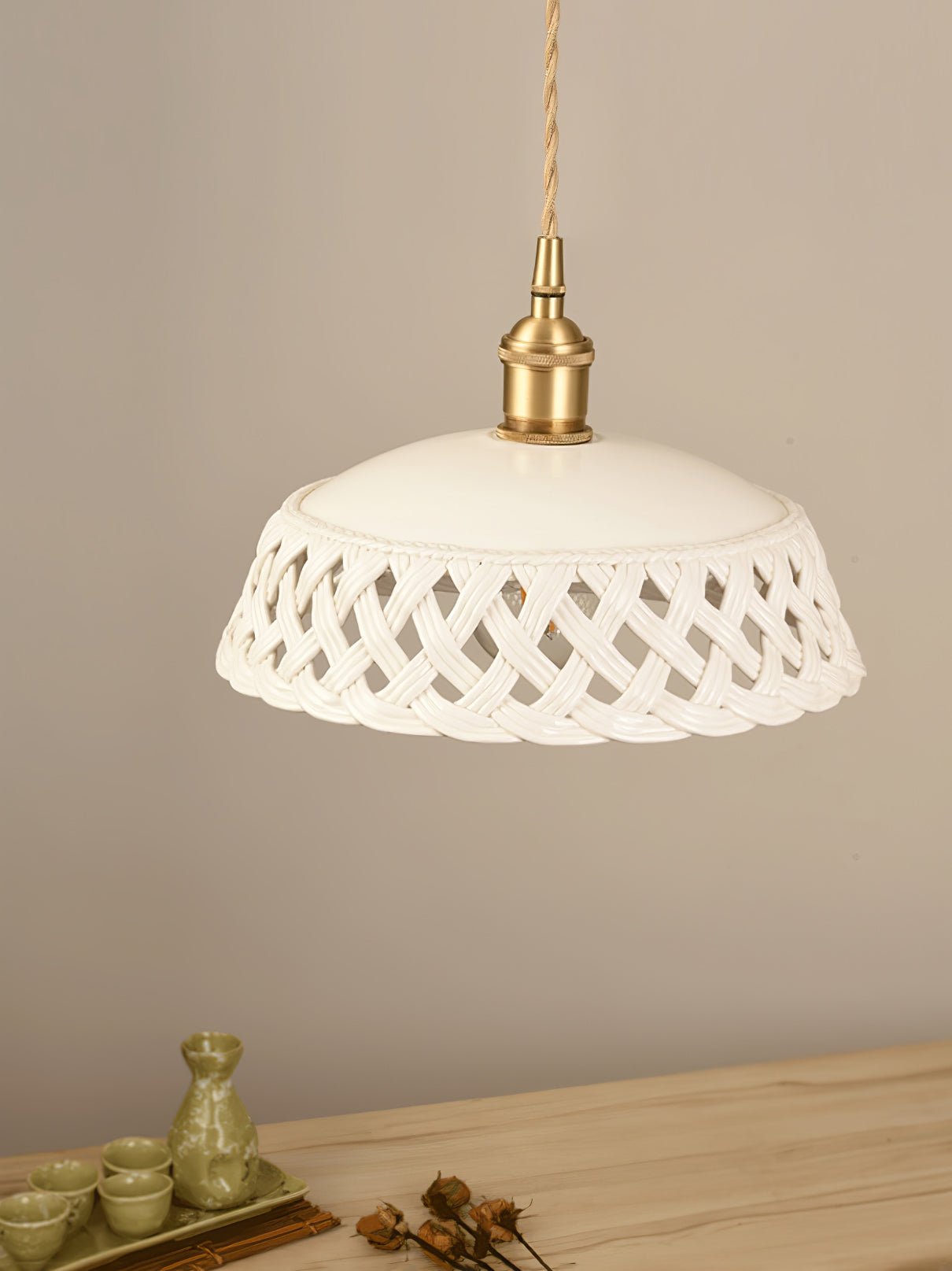 Céravelle | Lampe Suspendue – Céramique artisanale émail blanc mat
