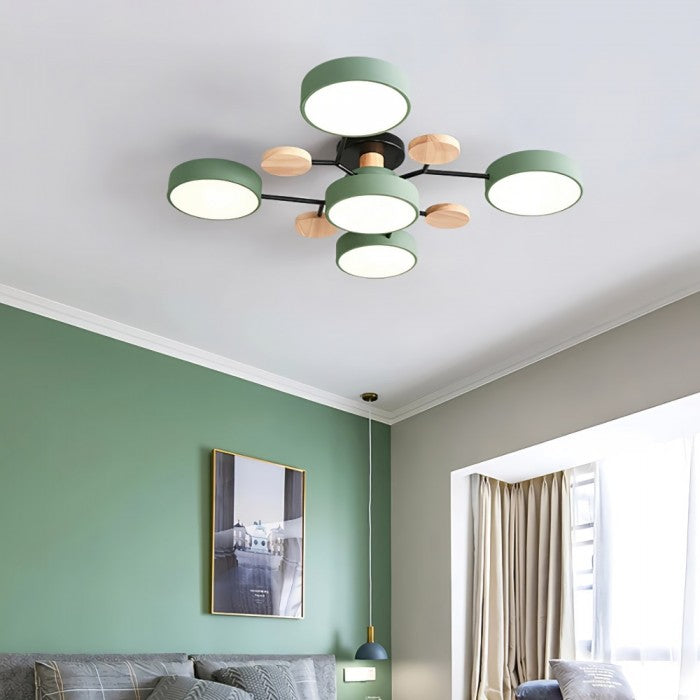 Élysia | Lustre de Plafond – Atmosphère Chaleureuse et Raffinée Vert 5 bras