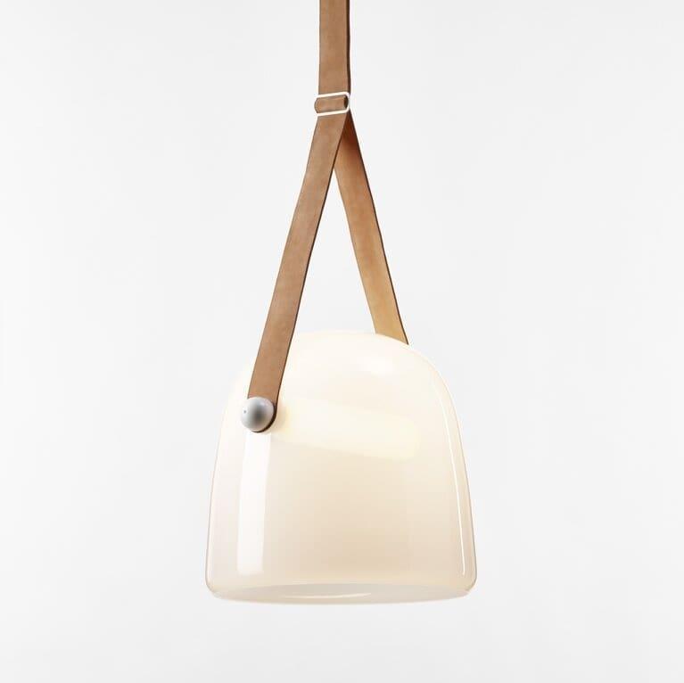 Noctéa | Lampe Suspendue – Verre soufflé LED design contemporain Blanc givré et cuir marron