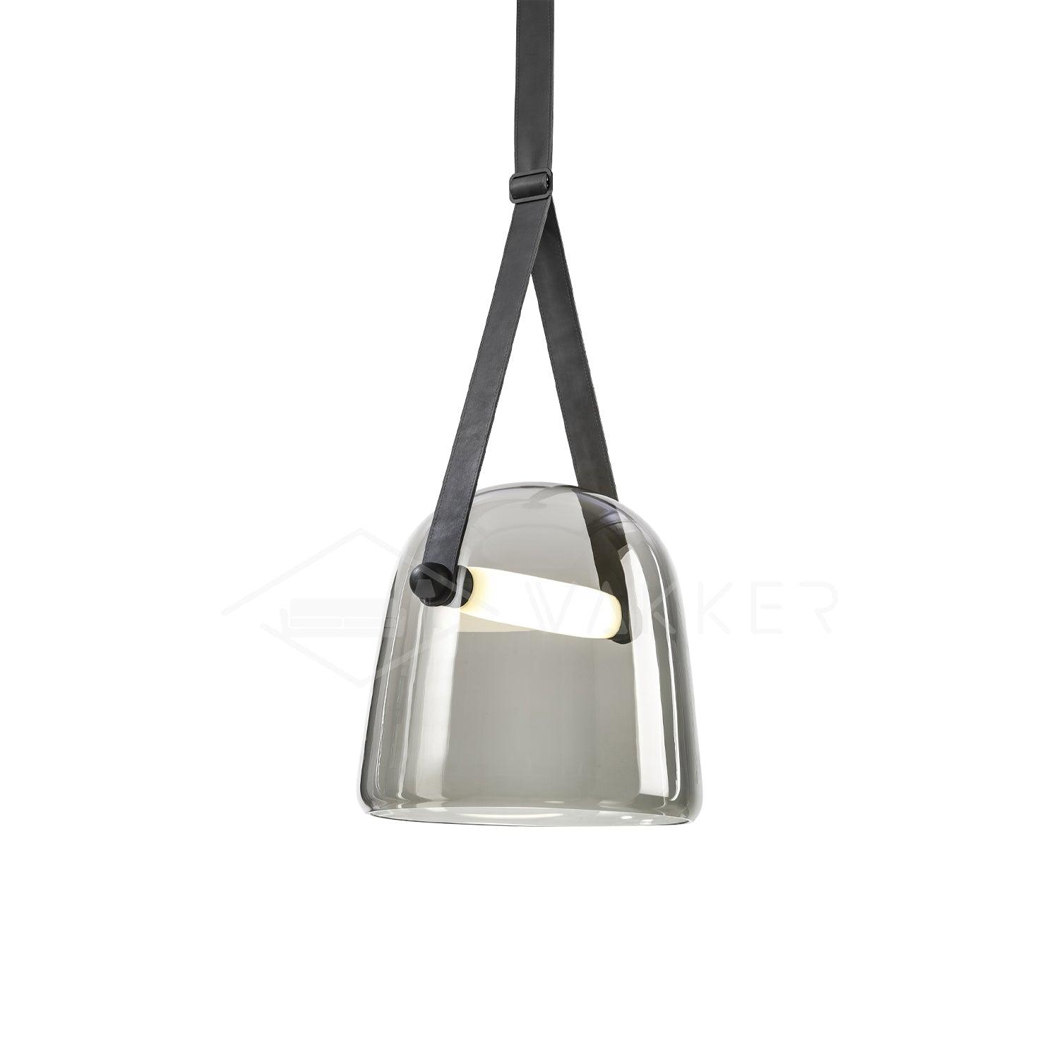 Noctéa | Lampe Suspendue – Verre soufflé LED design contemporain Gris fumé et cuir noir