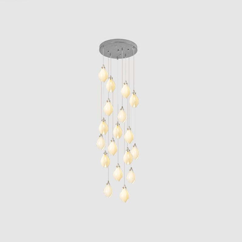 Orévia | Suspension Florale – Lumière Douce et Charme Naturel 18 heads Round Canopy ∅ 19.7″ Chrome & White