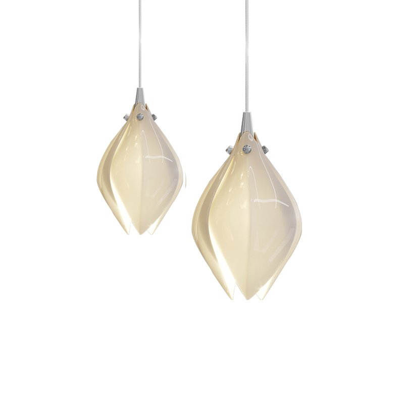 Orévia | Suspension Florale – Lumière Douce et Charme Naturel 2 heads Round Canopy ∅ 5.9″ Chrome & White