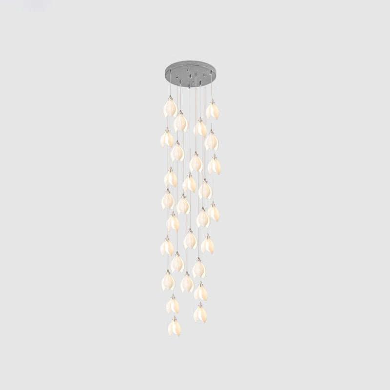 Orévia | Suspension Florale – Lumière Douce et Charme Naturel 28 heads Round Canopy ∅ 23.6″ Chrome & White