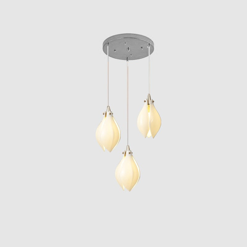 Orévia | Suspension Florale – Lumière Douce et Charme Naturel 3 heads Round Canopy ∅ 5.9″ Chrome & White