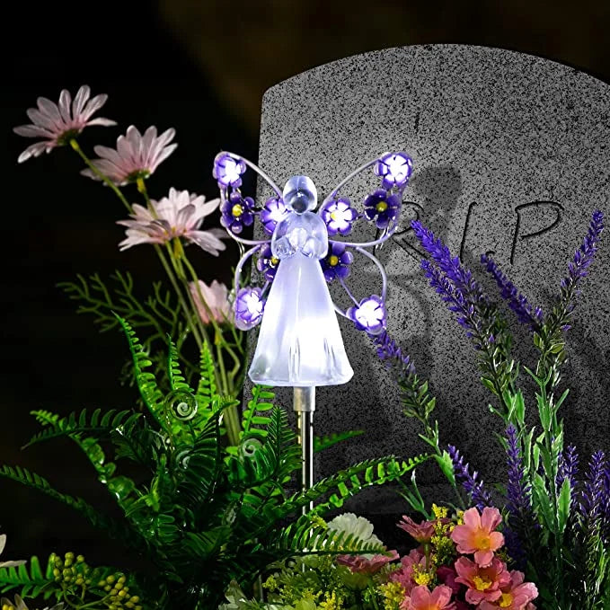 Sérénaé | Lumière de Jardin LED Solaire Ange – Éclairage Élégant pour Jardins & Mémoriaux Violet