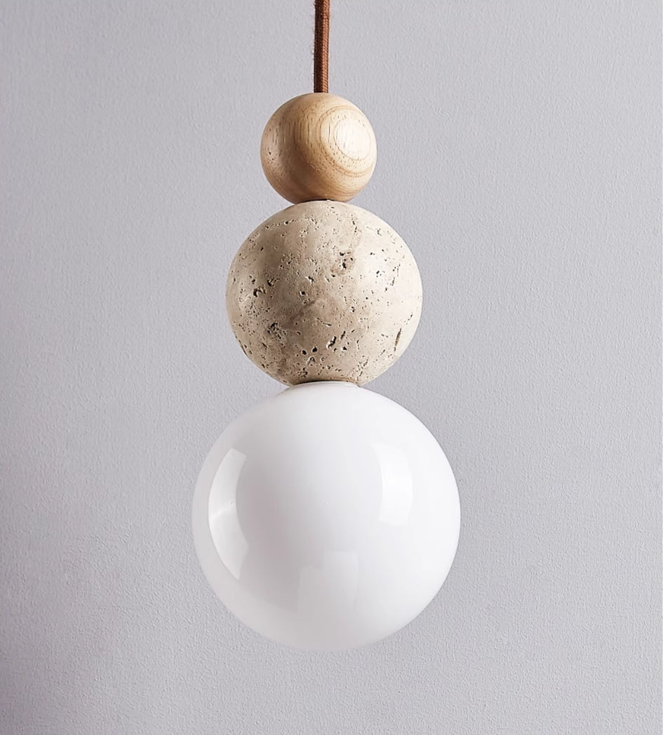 Volcéa | Suspension Élégante – Accent Artistique Rétro-Moderne Blanc crème+Bois