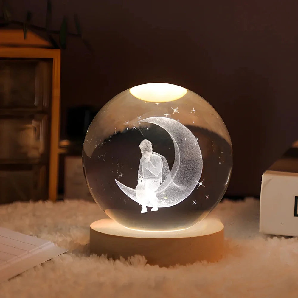 Astrophere - Lampe Décorative Sphérique Avec Socle Homme Dans La Lune