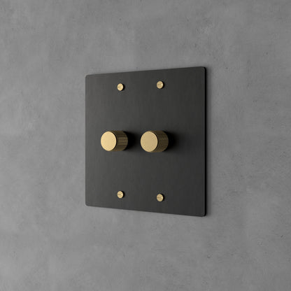 Dervan - Variateur De Lumière Mural Noir Nuit Avec Laiton 2 Touches Va-Et-Vient