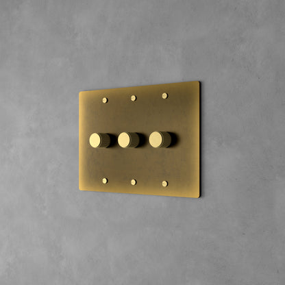 Dervan - Variateur De Lumière Mural Laiton Vieilli Avec Patine 3 Touches Va-Et-Vient