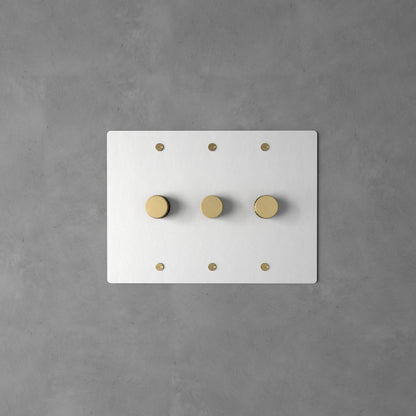 Dervan - Variateur De Lumière Mural Blanc Avec Laiton 3 Touches Va-Et-Vient