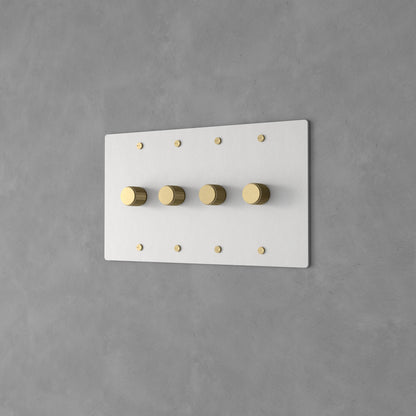 Dervan - Variateur De Lumière Mural Blanc Avec Laiton 4 Touches Va-Et-Vient