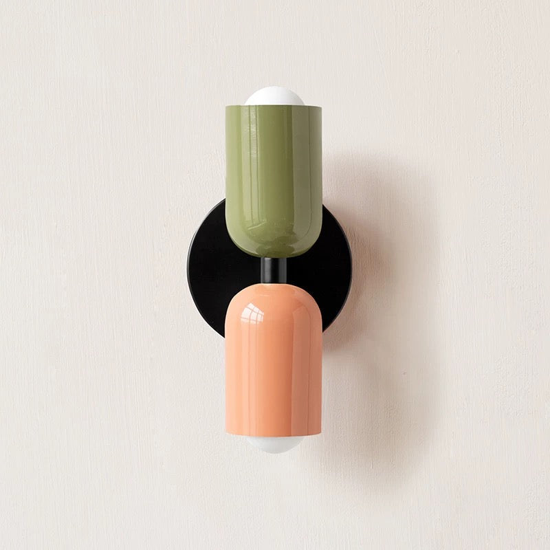 Duoval - Applique Murale Double Point Lumineux Vert + Rose