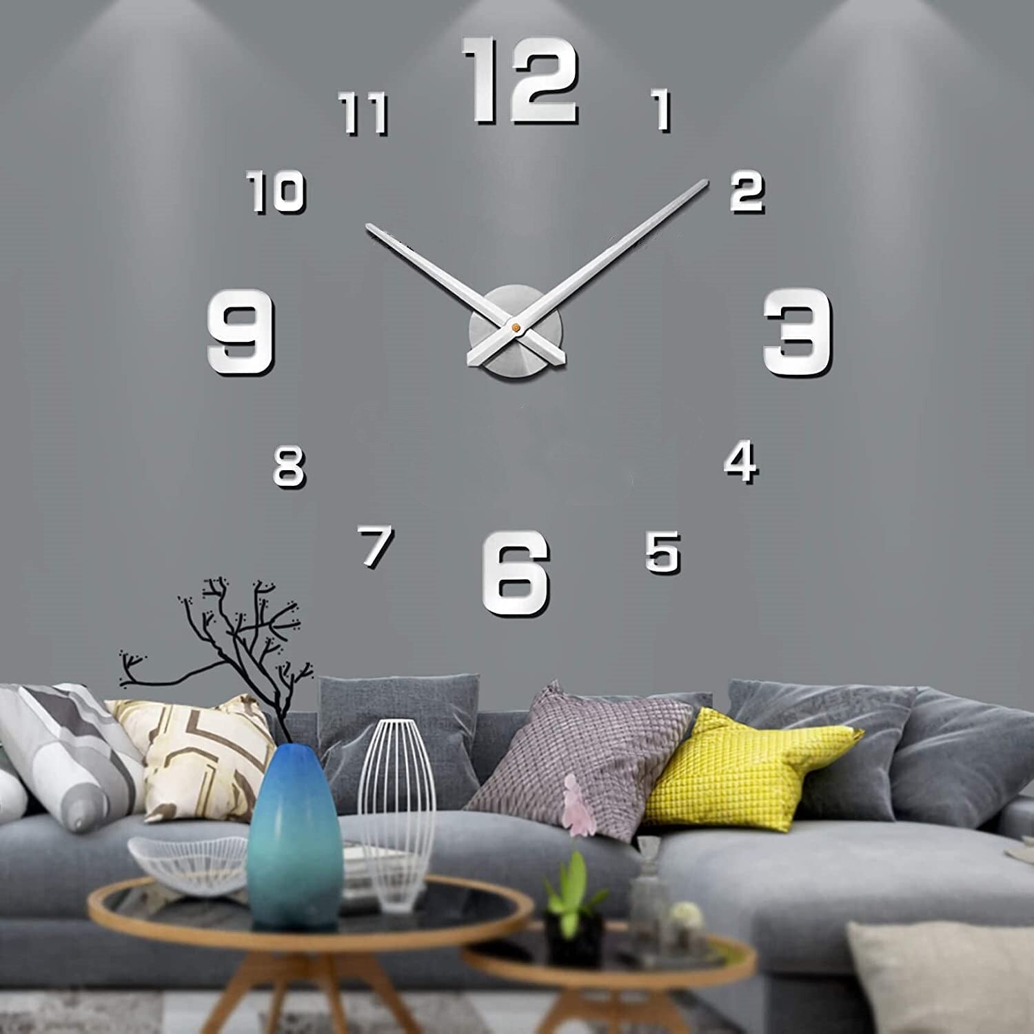 Horlogea - Grande Horloge Murale Design 3D Numéroté - Argent