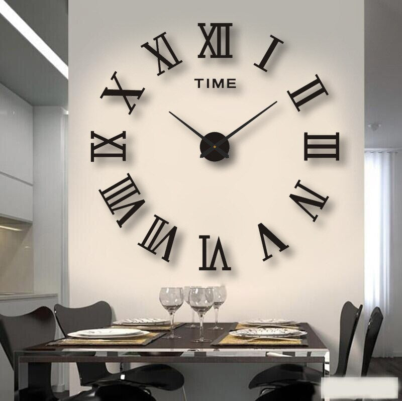 Horlogea - Grande Horloge Murale Design 3D Romain - Noir