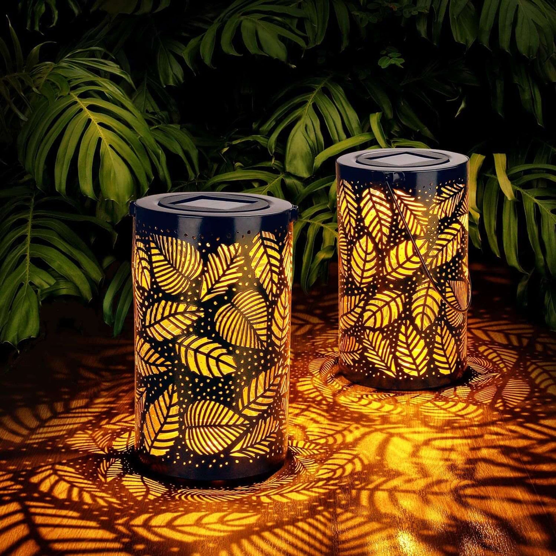 PalmLuxe | Lanterne Décorative – Éclairage Feuilles Dorées
