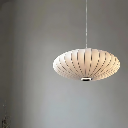 Lustre Moderne en Soie Japandi – Luminaire Suspendu Élégant pour Chambre et Salle à Manger, 30 cm, Blanc et Doré 1