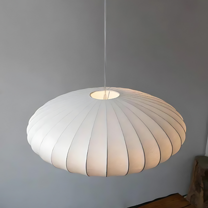 Lustre Moderne en Soie Japandi – Luminaire Suspendu Élégant pour Chambre et Salle à Manger, 30 cm, Blanc et Doré 2