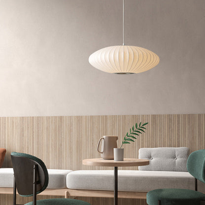 Lustre Moderne en Soie Japandi – Luminaire Suspendu Élégant pour Chambre et Salle à Manger, 30 cm, Blanc et Doré 6