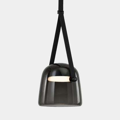 Noctéa | Lampe Suspendue – Verre soufflé LED design contemporain Cuir noir et noir