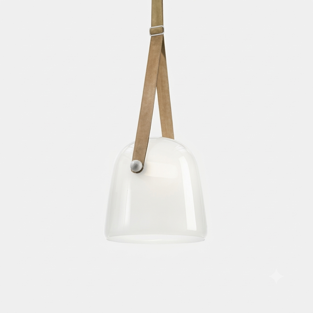 Noctéa | Lampe Suspendue – Verre soufflé LED design contemporain Blanc givré et cuir marron