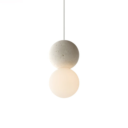 Soléra | Suspension Géométrique – Verre Opale et Grès Volcanique