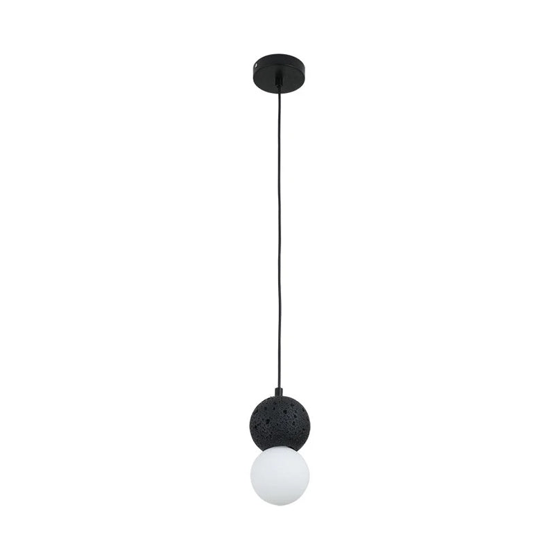 Soléra | Suspension Géométrique – Verre Opale et Grès Volcanique