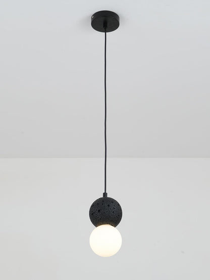 Soléra | Suspension Géométrique – Verre Opale et Grès Volcanique