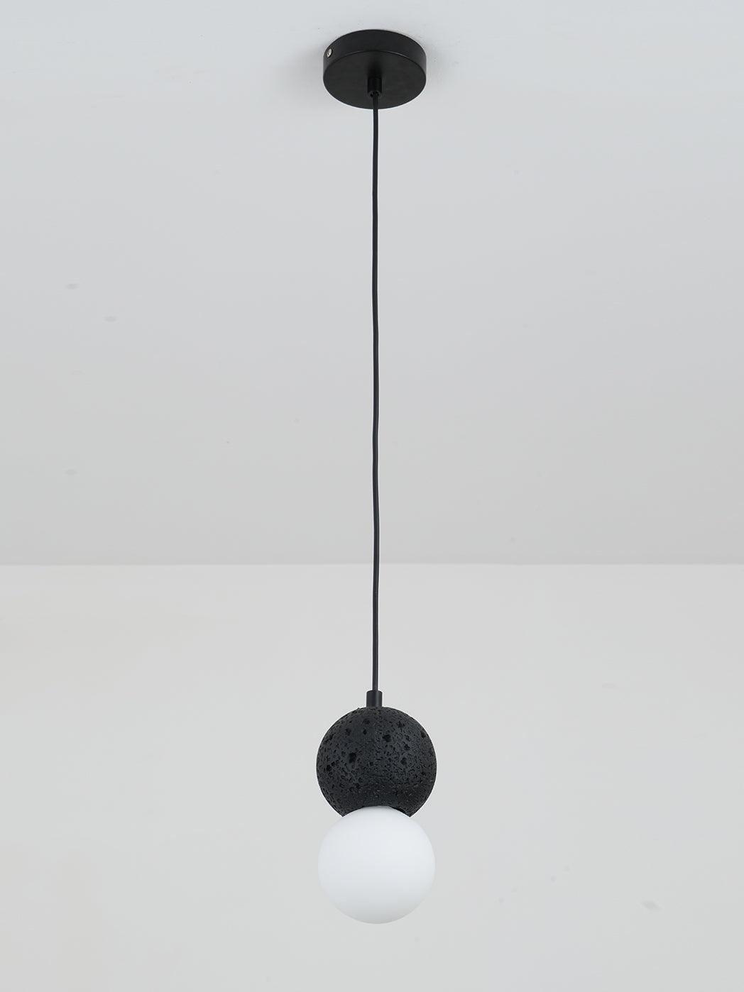 Soléra | Suspension Géométrique – Verre Opale et Grès Volcanique