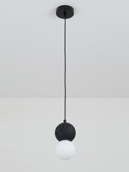 Soléra | Suspension Géométrique – Verre Opale et Grès Volcanique