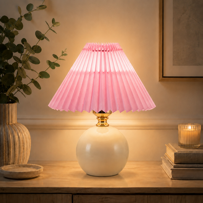 Orsélia | Lampe de Table Vintage – Abat-jour Plissé et Ambiance Élégante Beige Rose