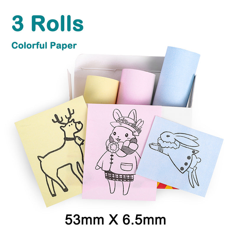 Printello - Mini Imprimante Thermique Portable Sans Encre 3 Rouleaux De Papier Couleur Supplémentaires