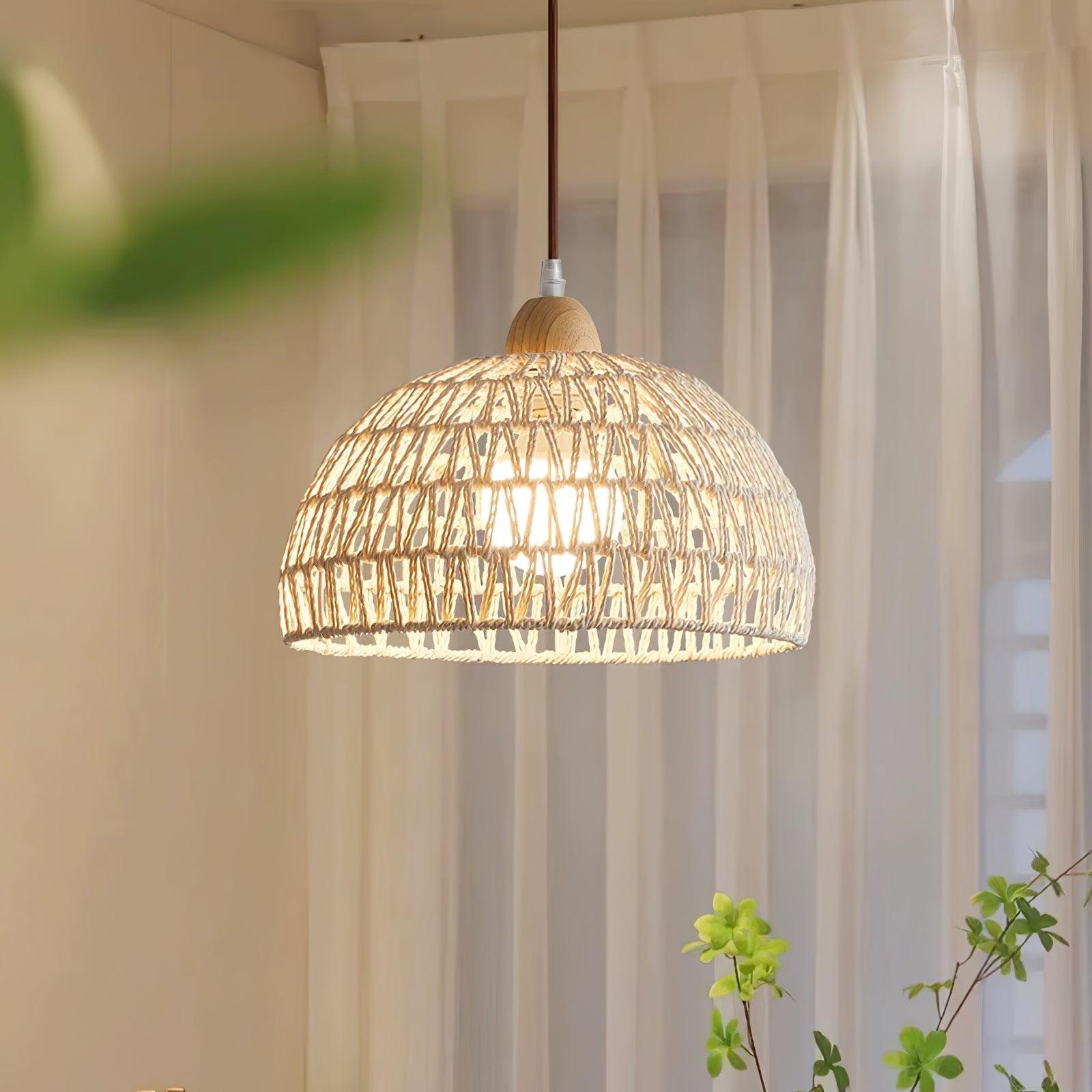 Osierelle | Lampe Suspendue en Rotin – Arc élégant lumière douce