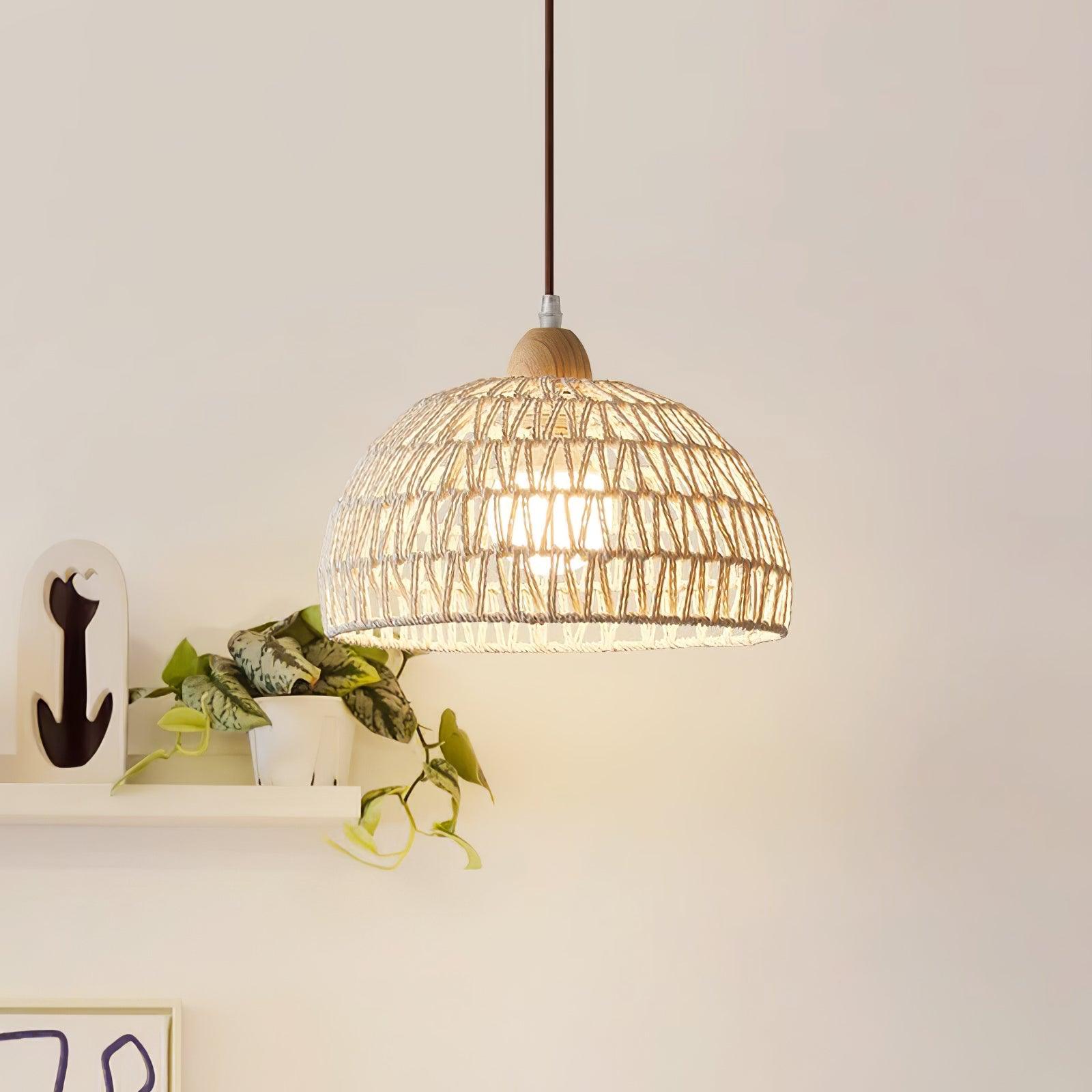 Osierelle | Lampe Suspendue en Rotin – Arc élégant lumière douce