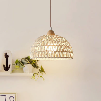 Osierelle | Lampe Suspendue en Rotin – Arc élégant lumière douce